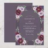 Invitation Mariage Fleurie au Vin d'Améthyste (Devant / Derrière)