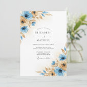 Invitation Mariage Fleurie Automne Bleu Brun (Debout devant)