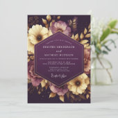 Invitation Mariage Fleurie Baroque Aubergine (Debout devant)