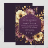 Invitation Mariage Fleurie Baroque Aubergine (Devant / Derrière)