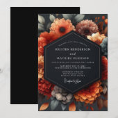 Invitation Mariage Fleurie Baroque Orange Brûlé (Devant / Derrière)