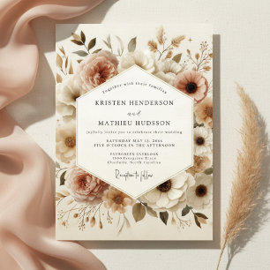 Invitation Mariage Fleurie Beige