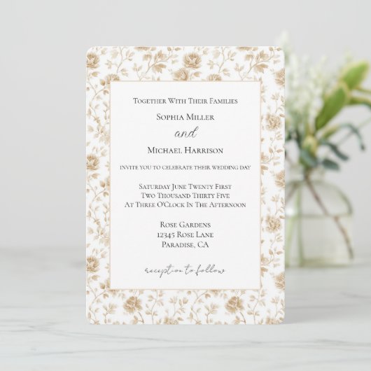 Invitation Mariage Fleurie Blanc Crème Joli (Debout devant)