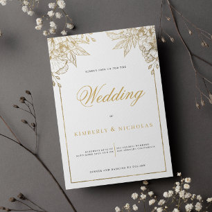 Invitation Mariage fleurie blanche et or de luxe