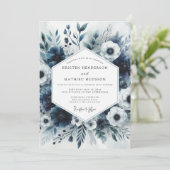 Invitation Mariage Fleurie Bleu Ardoise (Debout devant)