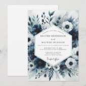Invitation Mariage Fleurie Bleu Ardoise (Devant / Derrière)