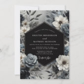 Invitation Mariage Fleurie Bleu Ardoise (Devant)