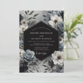 Invitation Mariage Fleurie Bleu Ardoise (Debout devant)