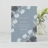 Invitation Mariage Fleurie Bleu Ardoise (Debout devant)