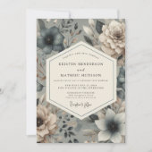 Invitation Mariage Fleurie Bleu Ardoise Maussade (Devant)