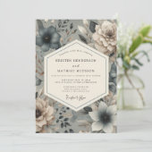 Invitation Mariage Fleurie Bleu Ardoise Maussade (Debout devant)