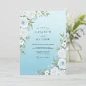 Invitation Mariage Fleurie Bleu Céleste (Debout devant)