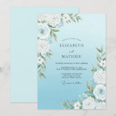Invitation Mariage Fleurie Bleu Céleste (Devant / Derrière)