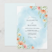 Invitation Mariage Fleurie Bleu Céleste (Devant / Derrière)