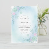 Invitation Mariage Fleurie Bleu Céleste Sérénité (Debout devant)