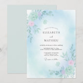 Invitation Mariage Fleurie Bleu Céleste Sérénité (Devant / Derrière)