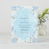 Invitation Mariage Fleurie Bleu Ciel (Debout devant)
