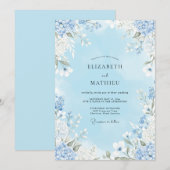 Invitation Mariage Fleurie Bleu Ciel (Devant / Derrière)