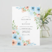Invitation Mariage Fleurie Bleu Ciel (Debout devant)