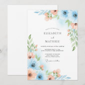 Invitation Mariage Fleurie Bleu Ciel (Devant / Derrière)