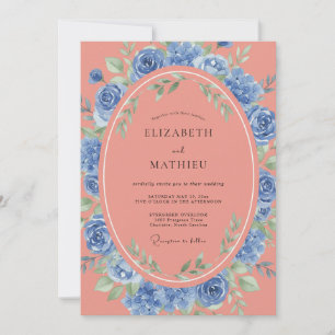 Invitation Mariage Fleurie Bleu Corail