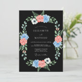 Invitation Mariage Fleurie Bleu Corail (Debout devant)