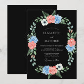 Invitation Mariage Fleurie Bleu Corail (Devant / Derrière)