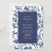 Invitation Mariage Fleurie Bleu Foncé  (Devant)