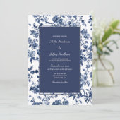 Invitation Mariage Fleurie Bleu Foncé  (Debout devant)
