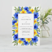 Invitation Mariage Fleurie Bleu Jaune (Debout devant)