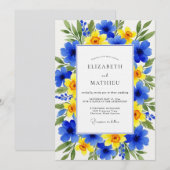 Invitation Mariage Fleurie Bleu Jaune (Devant / Derrière)
