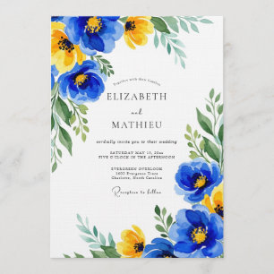 Invitation Mariage Fleurie Bleu Jaune Luxuriant
