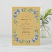 Invitation Mariage Fleurie Bleu Ocre (Debout devant)