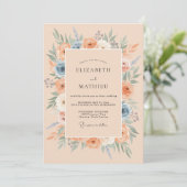 Invitation Mariage Fleurie Bleu Pêche Floraison (Debout devant)
