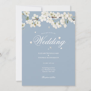 Invitation Mariage Fleurie Bleu Poussiéreux Belle Fleur Blanc