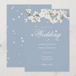 Invitation Mariage Fleurie Bleu Poussiéreux Belle Fleur Blanc