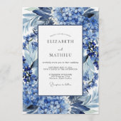 Invitation Mariage Fleurie Bleu Royal (Devant)