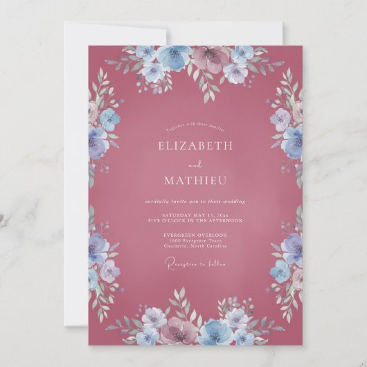 Invitation Mariage Fleurie Bleuet Baie (Devant)
