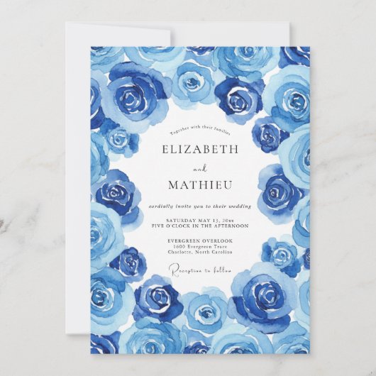 Invitation Mariage Fleurie Bleuet Indigo (Devant)