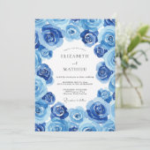 Invitation Mariage Fleurie Bleuet Indigo (Debout devant)