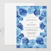 Invitation Mariage Fleurie Bleuet Indigo (Devant / Derrière)