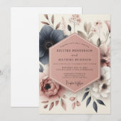 Invitation Mariage Fleurie Botanique Bleue (Devant / Derrière)