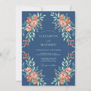 Invitation Mariage Fleurie Botanique Corail de la Marine
