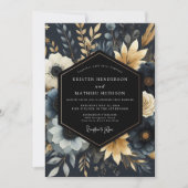 Invitation Mariage Fleurie Botanique Navy (Devant)