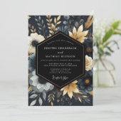 Invitation Mariage Fleurie Botanique Navy (Debout devant)