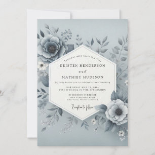 Invitation Mariage Fleurie Brouillard Bleu Ardoise