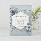 Invitation Mariage Fleurie Brouillard Bleu Ardoise (Debout devant)