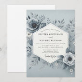Invitation Mariage Fleurie Brouillard Bleu Ardoise (Devant / Derrière)