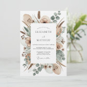 Invitation Mariage Fleurie Brun Clair (Debout devant)