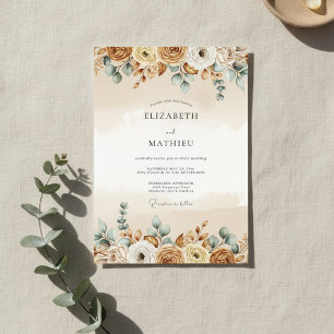 Invitation Mariage Fleurie Brun Rustique